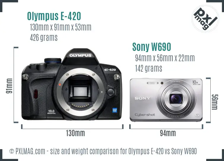 Olympus E-420 vs Sony W690 size comparison Olympus E-420 vs Sony W690 size comparison