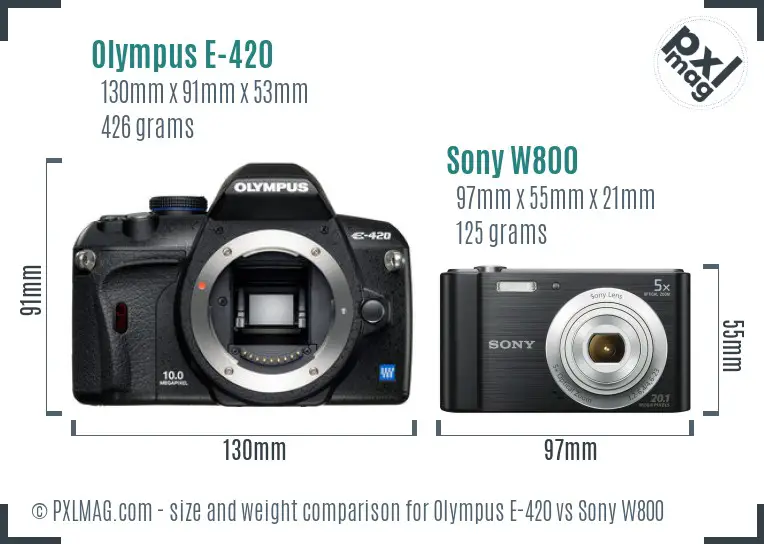 Olympus E-420 vs Sony W800 size comparison