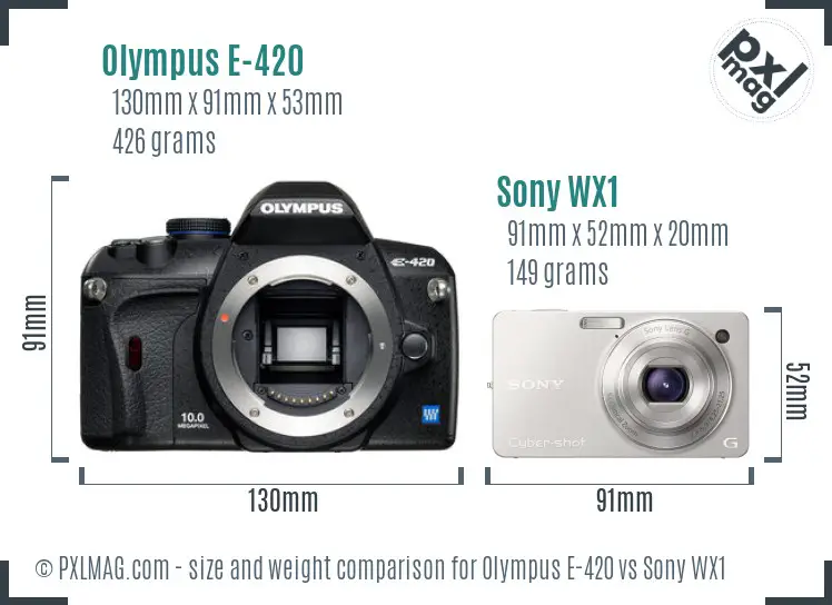 Olympus E-420 vs Sony WX1 size comparison