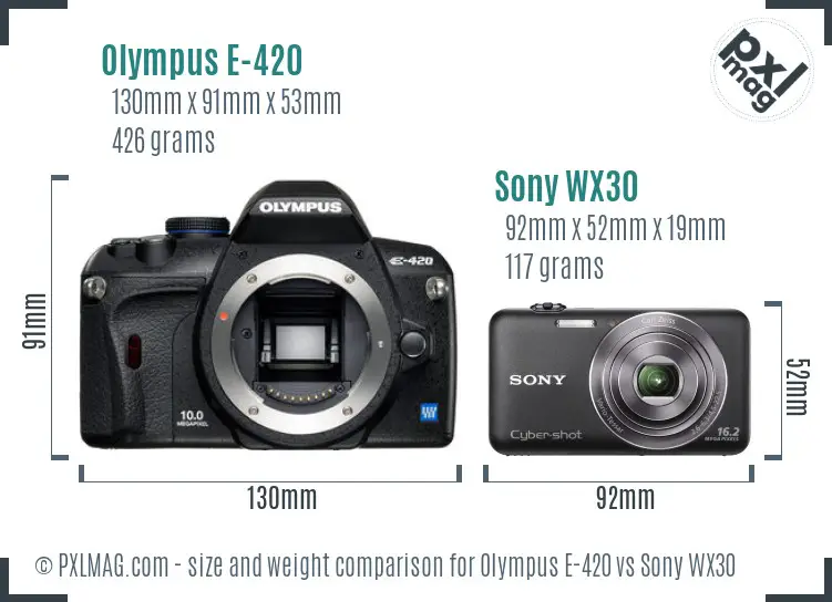 Olympus E-420 vs Sony WX30 size comparison