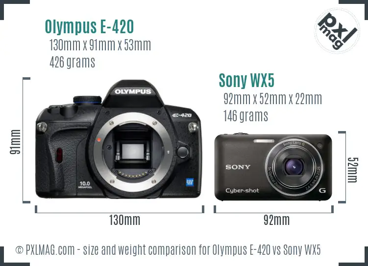 Olympus E-420 vs Sony WX5 size comparison