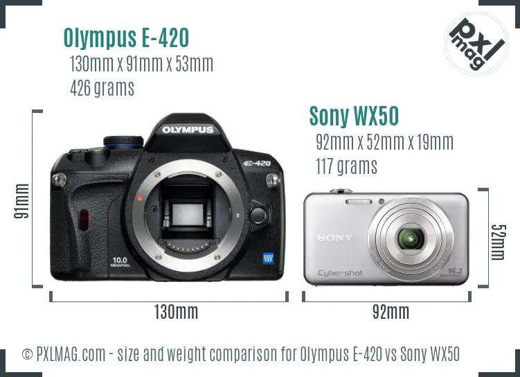 Olympus E-420 vs Sony WX50 size comparison