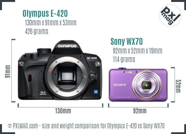 Olympus E-420 vs Sony WX70 size comparison