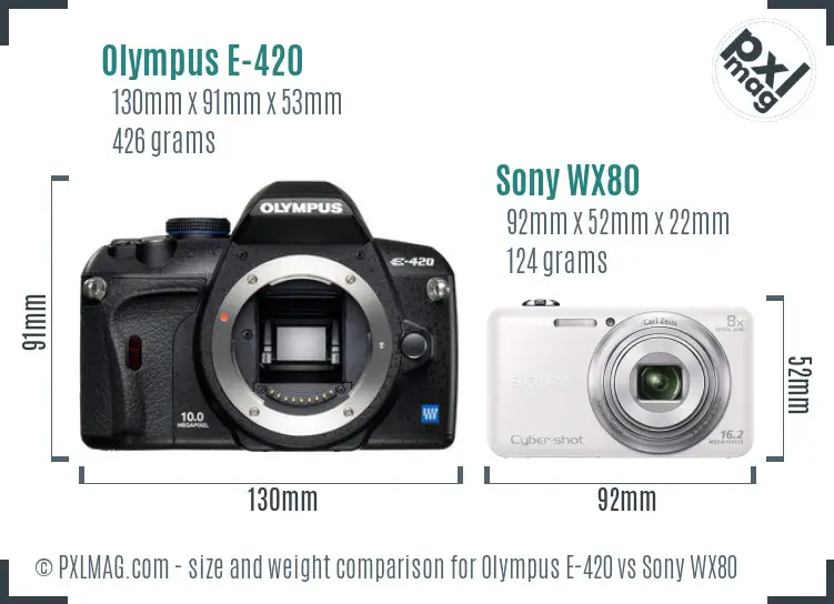 Olympus E-420 vs Sony WX80 size comparison