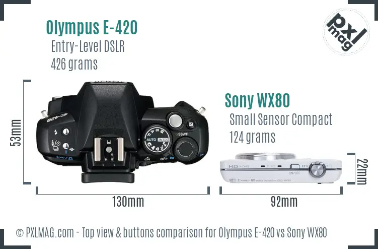 Olympus E-420 vs Sony WX80 top view buttons comparison