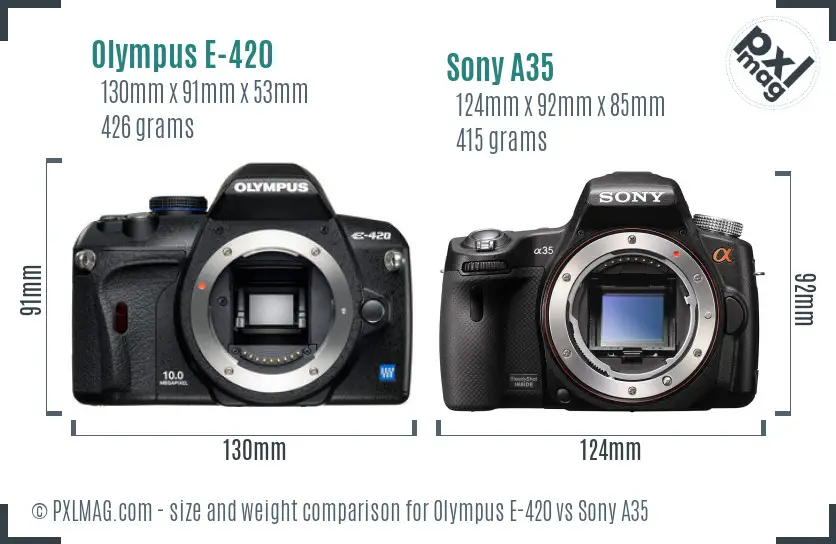 Olympus E-420 vs Sony A35 size comparison