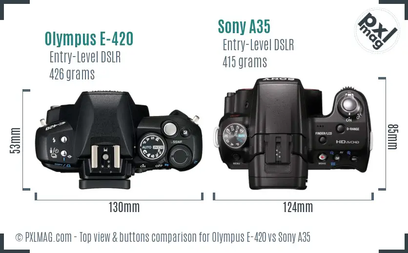 Olympus E-420 vs Sony A35 top view buttons comparison