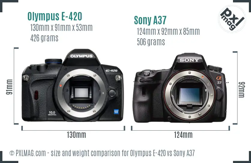 Olympus E-420 vs Sony A37 size comparison