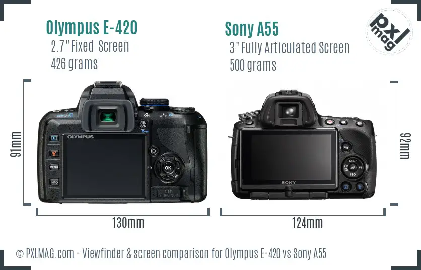 Olympus E-420 vs Sony A55 Screen and Viewfinder comparison