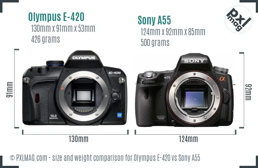 Olympus E-420 vs Sony A55 size comparison
