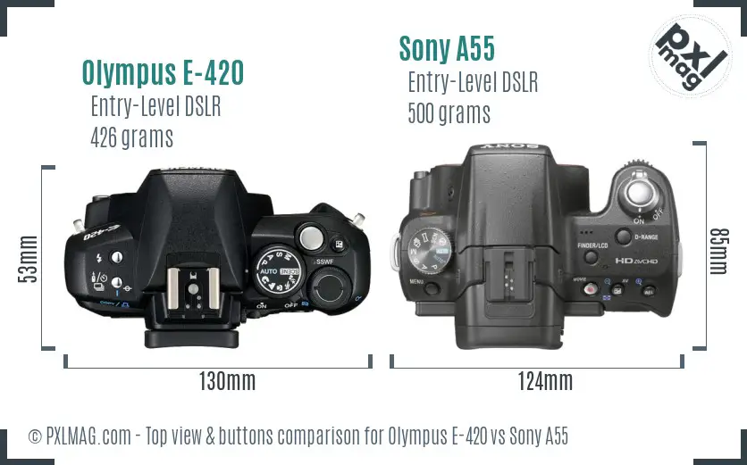 Olympus E-420 vs Sony A55 top view buttons comparison