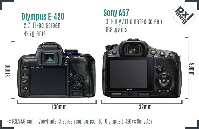 Olympus E-420 vs Sony A57 Screen and Viewfinder comparison