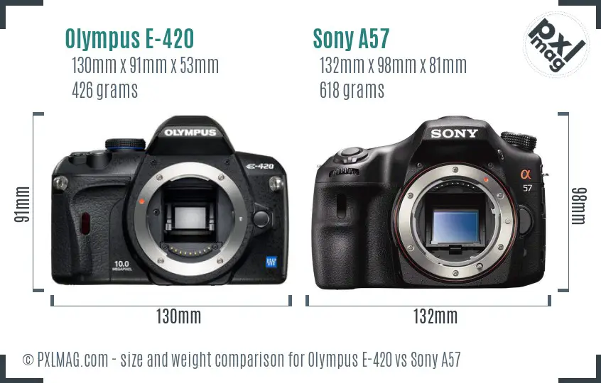 Olympus E-420 vs Sony A57 size comparison