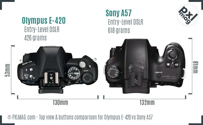 Olympus E-420 vs Sony A57 top view buttons comparison