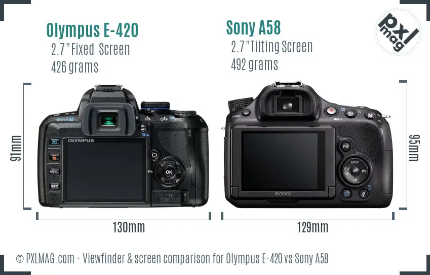 Olympus E-420 vs Sony A58 Screen and Viewfinder comparison