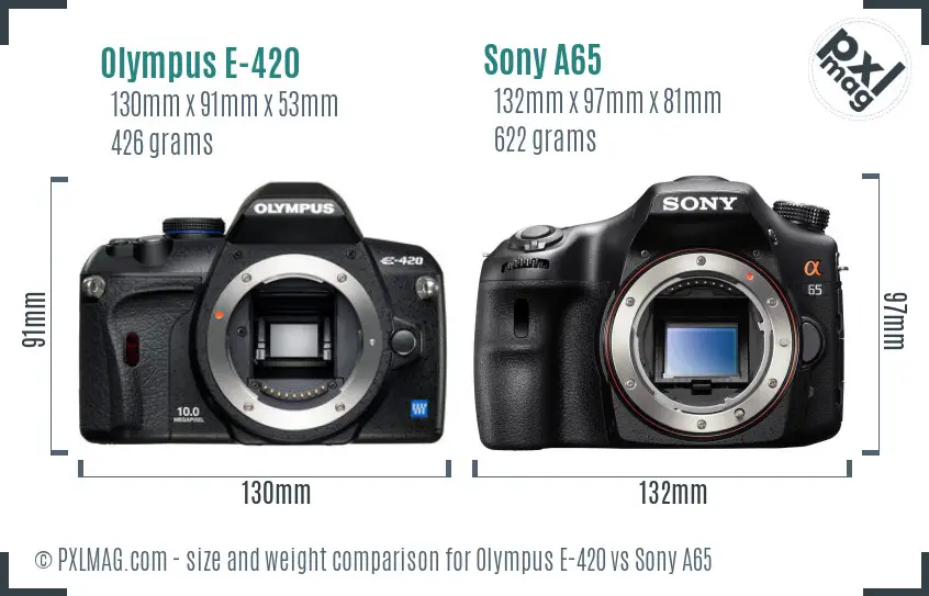Olympus E-420 vs Sony A65 size comparison