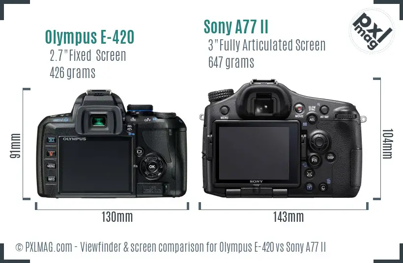 Olympus E-420 vs Sony A77 II Screen and Viewfinder comparison