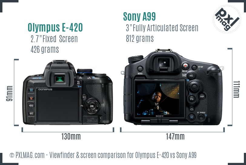 Olympus E-420 vs Sony A99 Screen and Viewfinder comparison