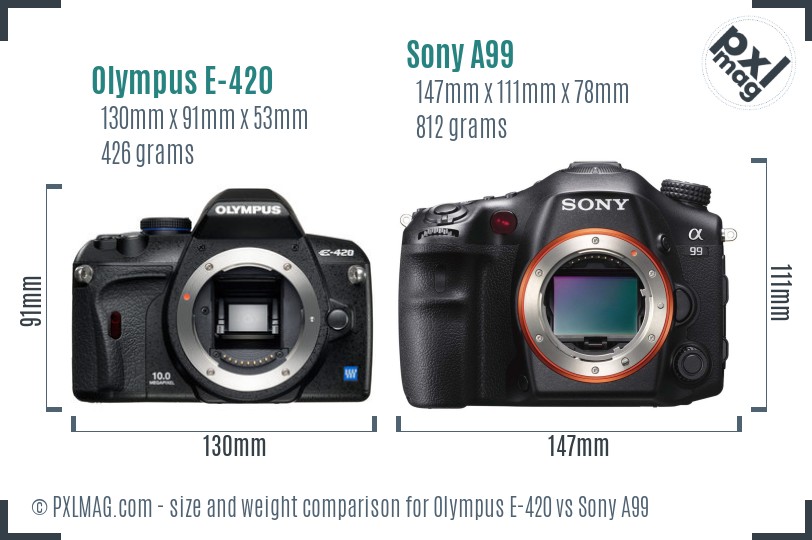 Olympus E-420 vs Sony A99 size comparison Olympus E-420 vs Sony A99 size comparison