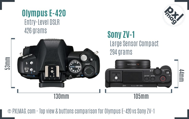 Olympus E-420 vs Sony ZV-1 top view buttons comparison