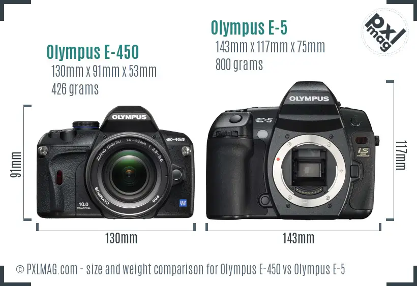 Olympus E-450 vs Olympus E-5 size comparison