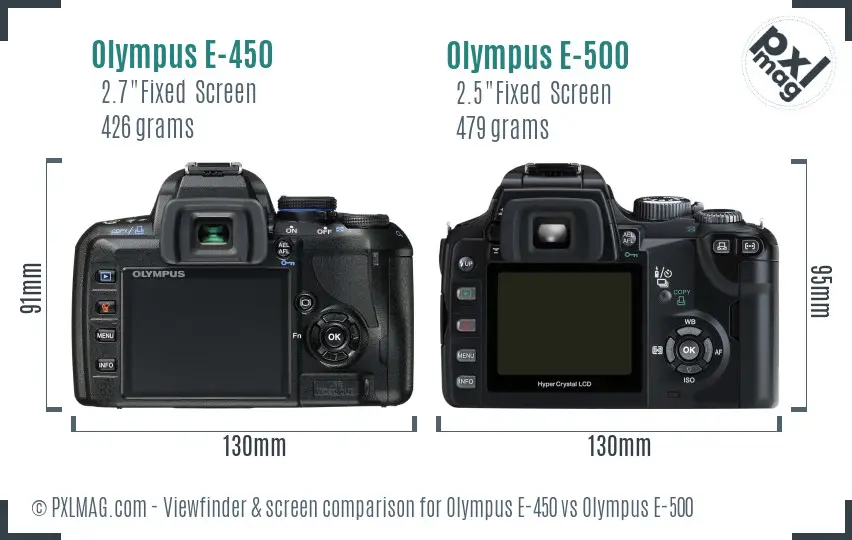 Olympus E-450 vs Olympus E-500 Screen and Viewfinder comparison