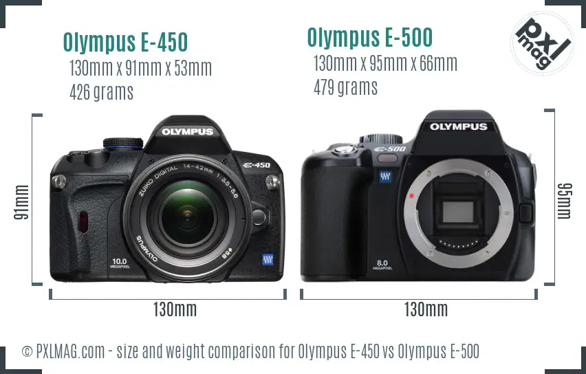 Olympus E-450 vs Olympus E-500 size comparison