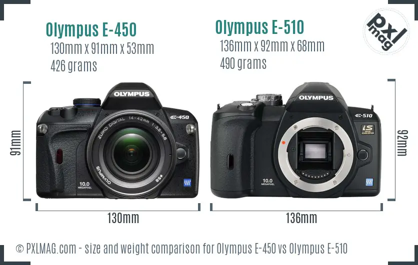 Olympus E-450 vs Olympus E-510 size comparison