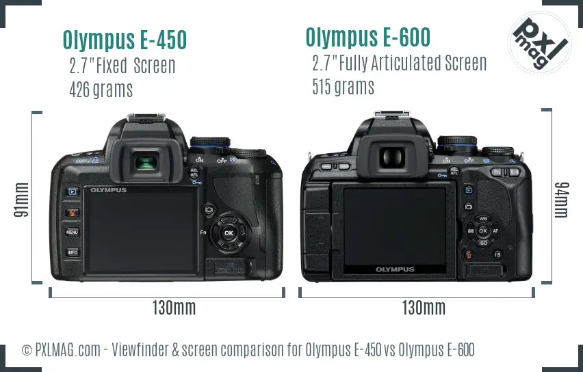 Olympus E-450 vs Olympus E-600 Screen and Viewfinder comparison