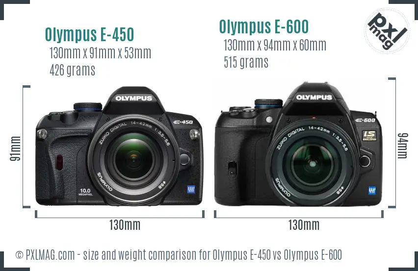 Olympus E-450 vs Olympus E-600 size comparison