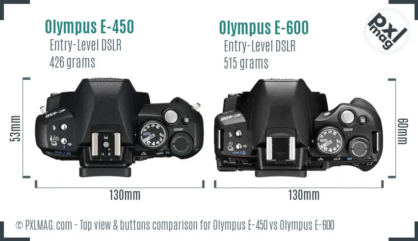 Olympus E-450 vs Olympus E-600 top view buttons comparison