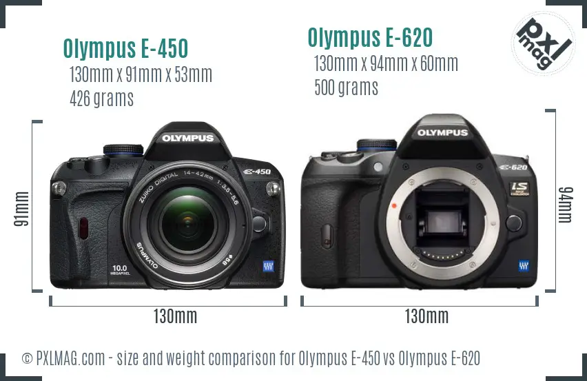 Olympus E-450 vs Olympus E-620 size comparison
