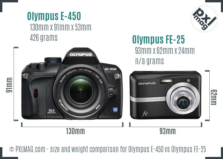 Olympus E-450 vs Olympus FE-25 size comparison