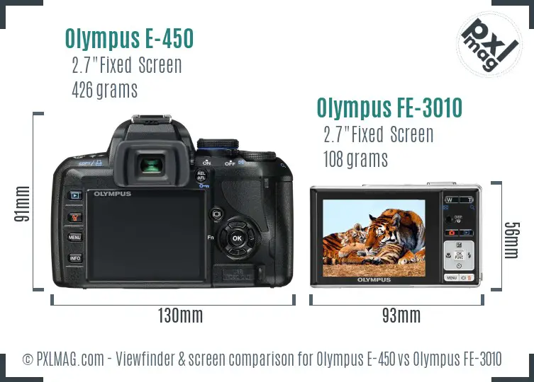 Olympus E-450 vs Olympus FE-3010 Screen and Viewfinder comparison