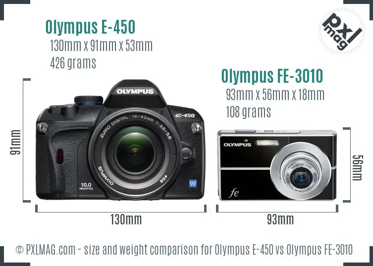 Olympus E-450 vs Olympus FE-3010 size comparison