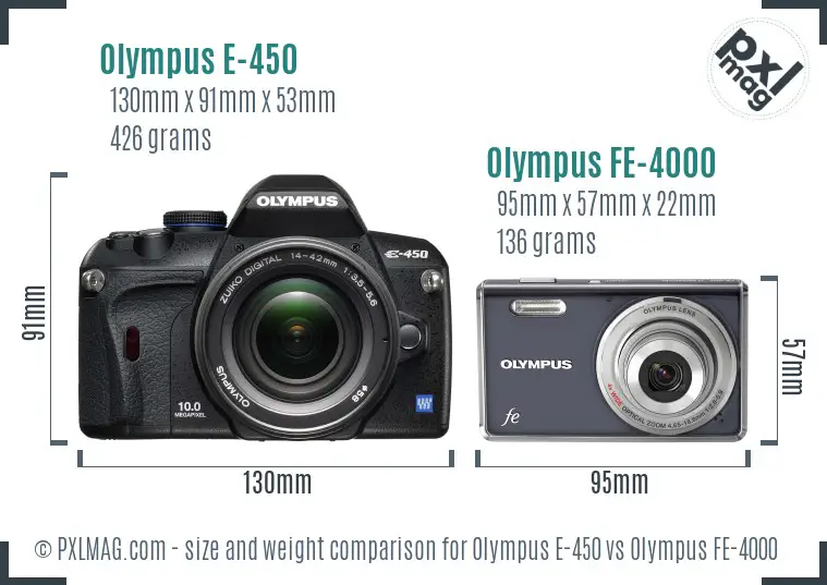 Olympus E-450 vs Olympus FE-4000 size comparison