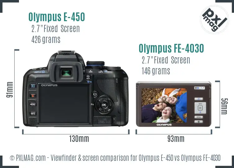 Olympus E-450 vs Olympus FE-4030 Screen and Viewfinder comparison