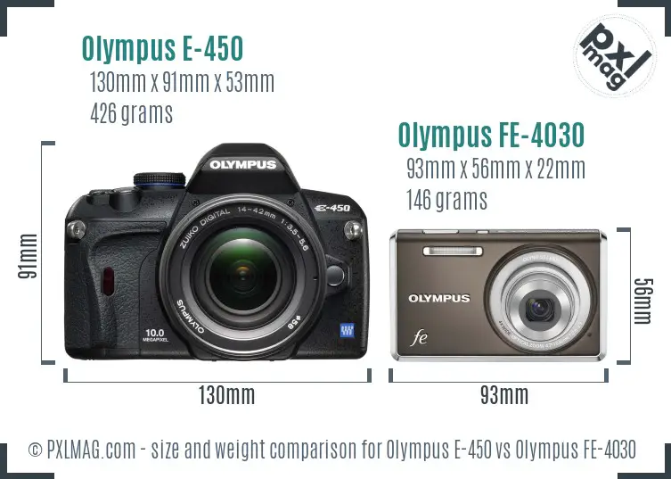 Olympus E-450 vs Olympus FE-4030 size comparison