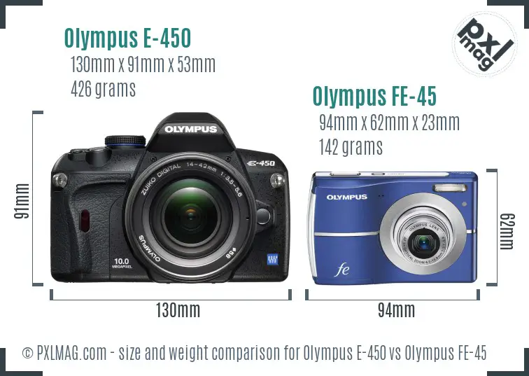 Olympus E-450 vs Olympus FE-45 size comparison
