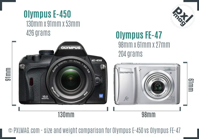 Olympus E-450 vs Olympus FE-47 size comparison