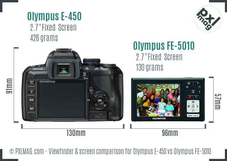 Olympus E-450 vs Olympus FE-5010 Screen and Viewfinder comparison