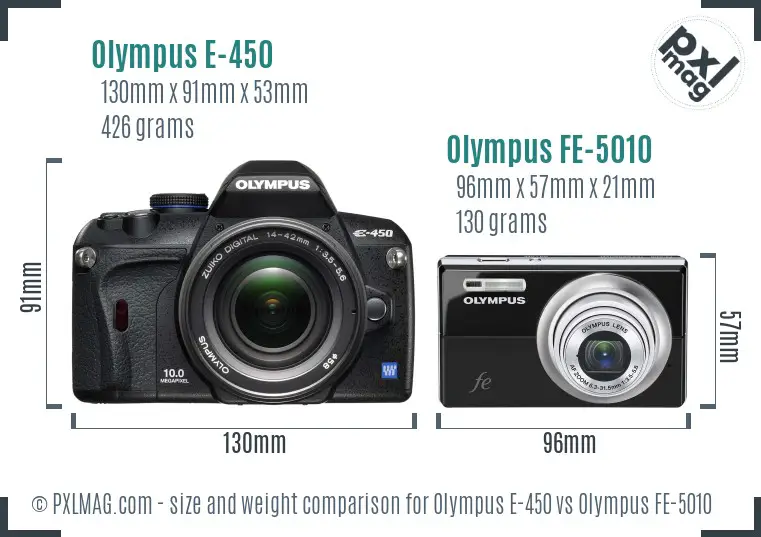 Olympus E-450 vs Olympus FE-5010 size comparison