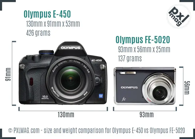 Olympus E-450 vs Olympus FE-5020 size comparison
