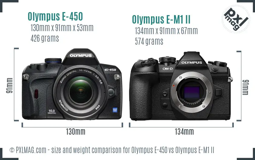 Olympus E-450 vs Olympus E-M1 II size comparison