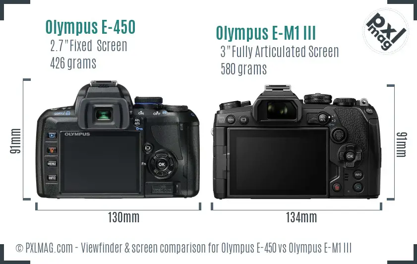 Olympus E-450 vs Olympus E-M1 III Screen and Viewfinder comparison