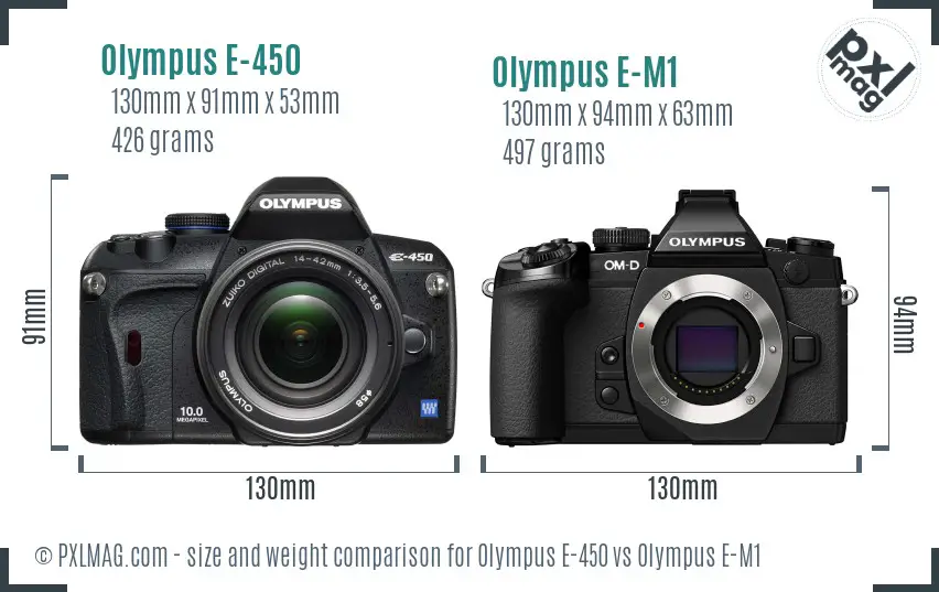 Olympus E-450 vs Olympus E-M1 size comparison