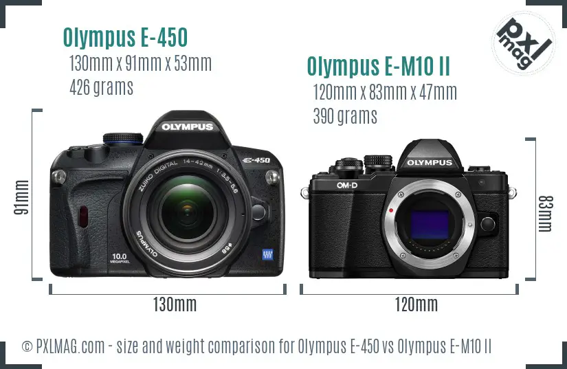 Olympus E-450 vs Olympus E-M10 II size comparison