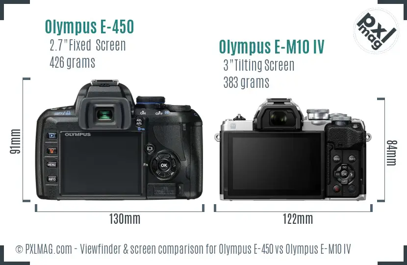 Olympus E-450 vs Olympus E-M10 IV Screen and Viewfinder comparison