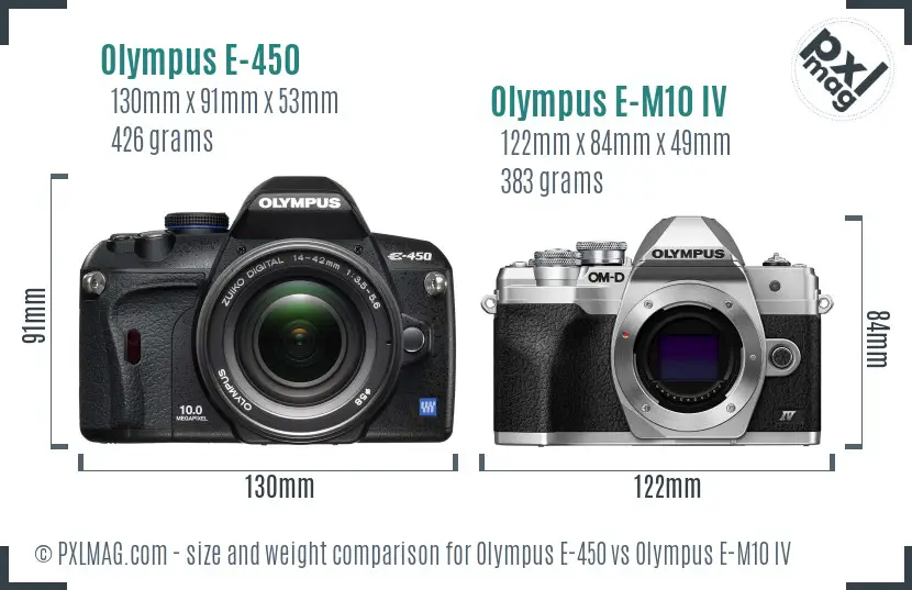 Olympus E-450 vs Olympus E-M10 IV size comparison