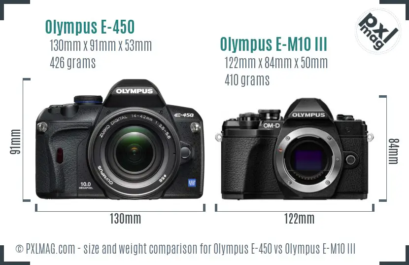 Olympus E-450 vs Olympus E-M10 III size comparison
